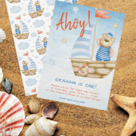 Niedlicher Segelbootbär Geburtstagsparty Einladung
