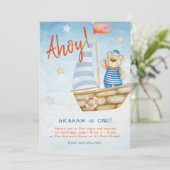 Niedlicher Segelbootbär Geburtstagsparty Einladung (Stehend Vorderseite)