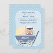 Niedlicher Segler in Stroller, Kinderdusche Einladung (Vorne/Hinten)