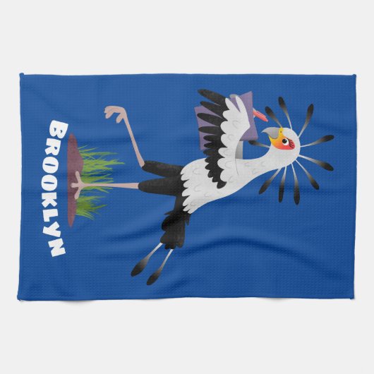 Niedlicher Sekretär Vogel schreibt Notizen Cartoon Geschirrtuch (Horizontal)