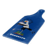 Niedlicher Sekretär Vogel schreibt Notizen Cartoon Schneidebrett (Ecke)