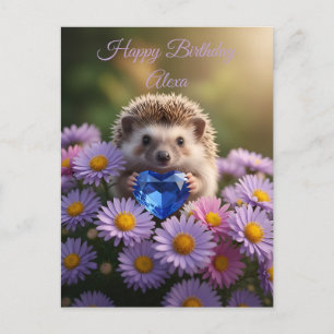 Niedlicher September-Igel mit Saphirherz Postkarte