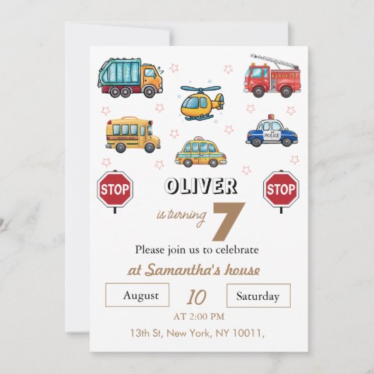 Niedlicher Service Vehicle Birthday bash Einladung (Vorderseite)