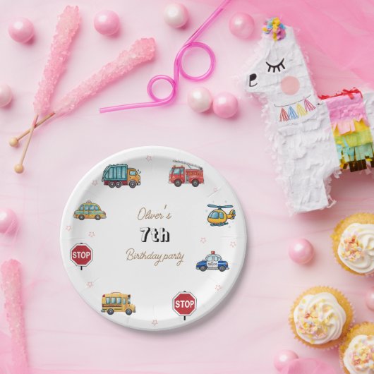 Niedlicher Service Vehicle Birthday bash Pappteller (Party)
