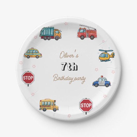 Niedlicher Service Vehicle Birthday bash Pappteller (Vorderseite)