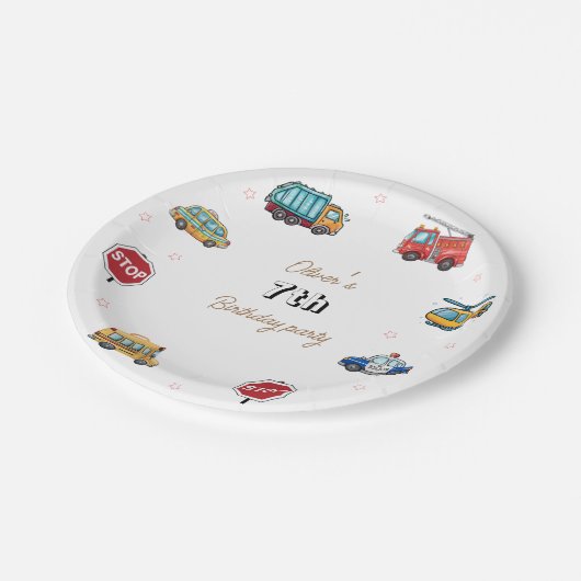 Niedlicher Service Vehicle Birthday bash Pappteller (Schrägansicht)