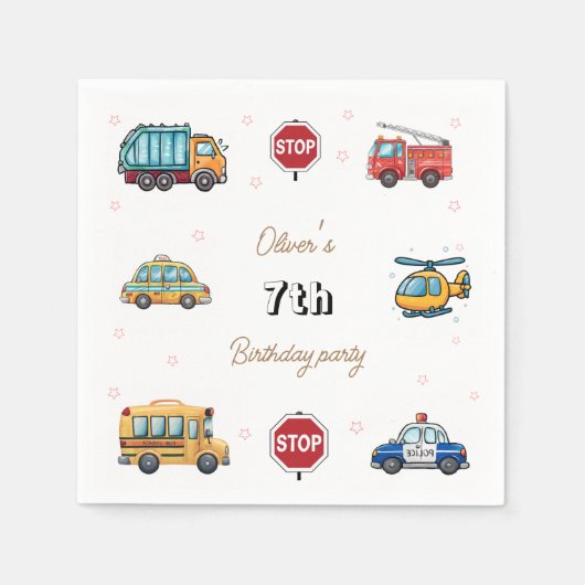 Niedlicher Service Vehicle Birthday bash Serviette (Vorderseite)