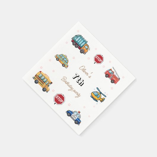 Niedlicher Service Vehicle Birthday bash Serviette (Ecke)