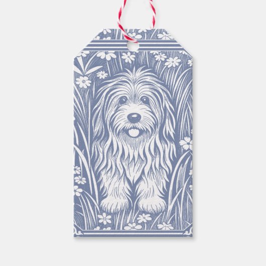 Niedlicher Shaggi-Hund Blau und Weißer Kern Geschenkanhänger (Vorderseite)