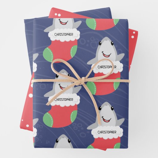 Niedlicher Shark Weihnachts-Strumpf Geschenkpapier Set (Beispiel)