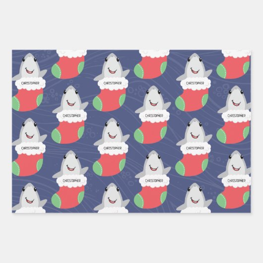 Niedlicher Shark Weihnachts-Strumpf Geschenkpapier Set (Vorderseite)