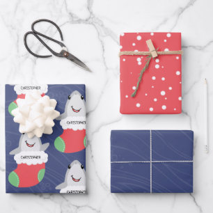 Niedlicher Shark Weihnachts-Strumpf Geschenkpapier Set