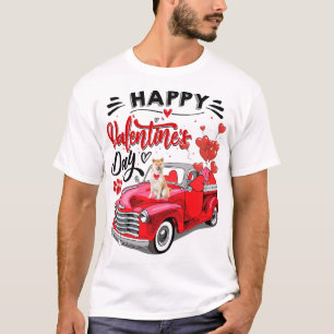 Niedlicher Shiba Inu Hund Red Truck Happy Valentin T-Shirt