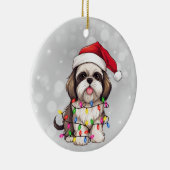 Niedlicher Shih Tzu Dog in Weihnachtsbeleuchtung e Keramik Ornament (Rechts)