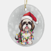 Niedlicher Shih Tzu Dog in Weihnachtsbeleuchtung e Keramik Ornament (Links)