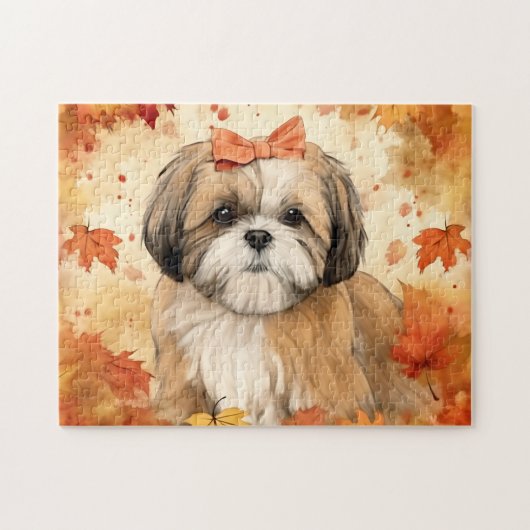 Niedlicher Shih-tzu-Hund/Herbst/Herbst Puzzle (Horizontal)