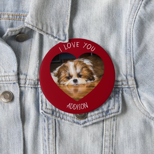 Niedlicher shih tzu Liebe Valentinherz Foto Button (Beispiel)
