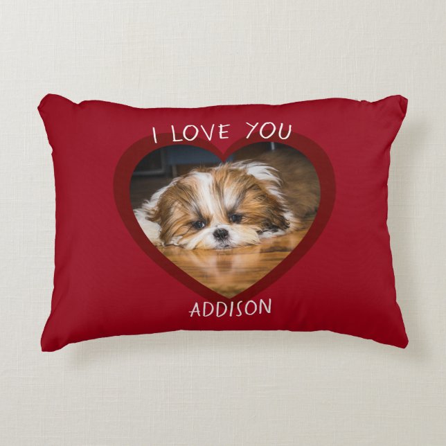 Niedlicher shih tzu Liebe Valentinherz Foto Dekokissen (Vorderseite)