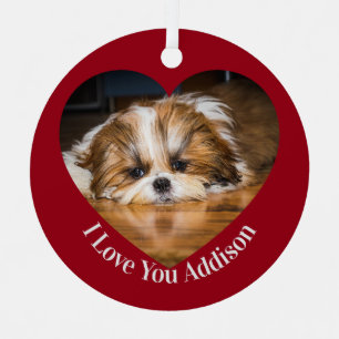 Niedlicher shih tzu Liebe Valentinherz Foto Ornament Aus Metall