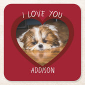 Niedlicher shih tzu Liebe Valentinherz Foto Rechteckiger Pappuntersetzer (Vorderseite)