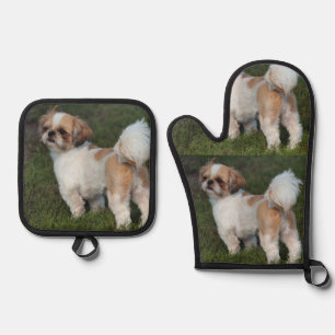 Niedlicher Shih Tzu Ofenhandschuh & Topflappen-Set