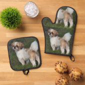 Niedlicher Shih Tzu Ofenhandschuh & Topflappen-Set (Oben Unten)