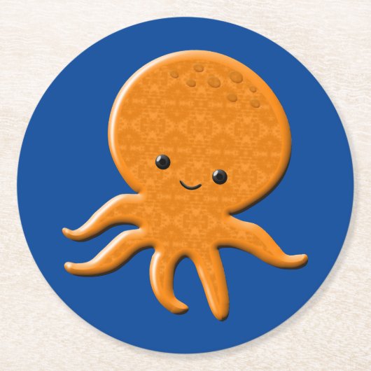 Niedlicher Shiny Octopus Cartoon Runder Pappuntersetzer (Vorderseite)