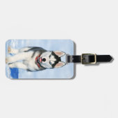 Niedlicher Siberischer Husky-Welpenhund im Schnee Gepäckanhänger (Vorderseite horizontal)