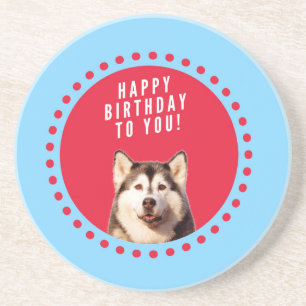 Niedlicher sibirischer Husky Happy Geburtstag blau Getränkeuntersetzer