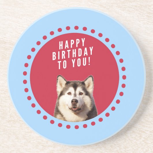 Niedlicher sibirischer Husky Happy Geburtstag blau Getränkeuntersetzer (Vorne)