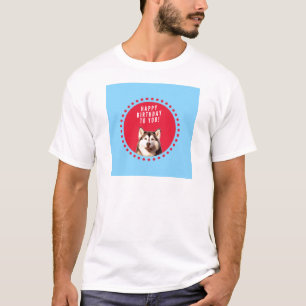 Niedlicher sibirischer Husky Happy Geburtstag blau T-Shirt