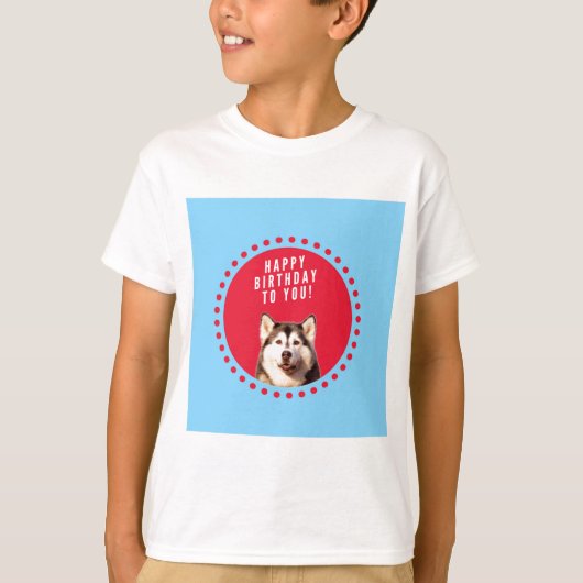 Niedlicher sibirischer Husky Happy Geburtstag blau T-Shirt (Vorderseite)