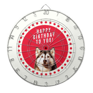 Niedlicher sibirischer Husky Hund Happy Birthday Dartscheibe