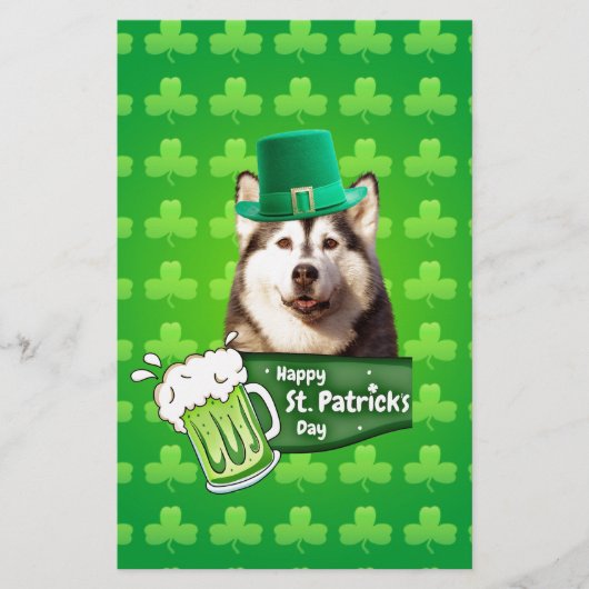 Niedlicher sibirischer Husky-Hund Hund St. Patrick Briefpapier (Vorderseite)