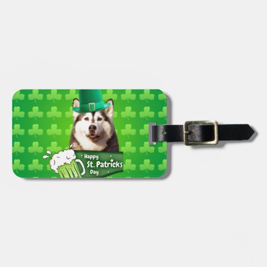 Niedlicher sibirischer Husky-Hund Hund St. Patrick Gepäckanhänger (Vorderseite horizontal)