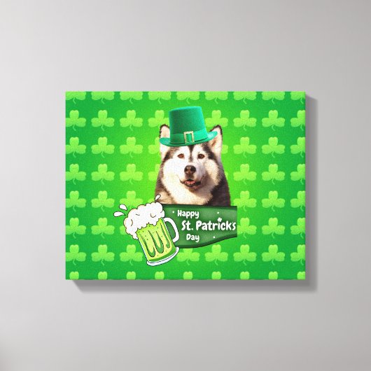 Niedlicher sibirischer Husky-Hund Hund St. Patrick Leinwanddruck (Vorderseite)