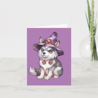 Niedlicher sibirischer Husky-Hund in Hexenhut