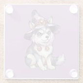 Niedlicher sibirischer Husky-Hund in Hexenhut Glasuntersetzer (Rückseite)