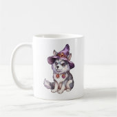 Niedlicher sibirischer Husky-Hund in Hexenhut Kaffeetasse (Links)