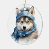 Niedlicher sibirischer Husky-Hund Keramik Ornament (Links)