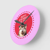 Niedlicher sibirischer Husky Hund wünscht zum Gebu Runde Wanduhr (Winkel)