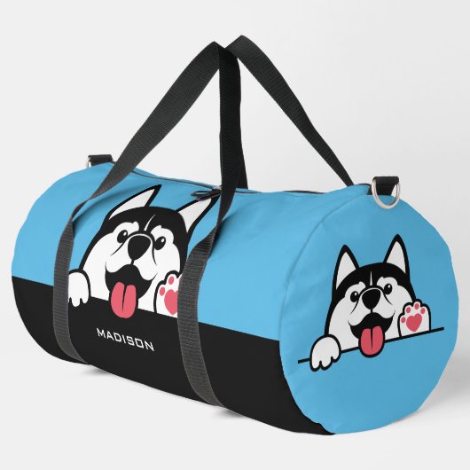 Niedlicher sibirischer Husky individuelle Name & F Duffle Bag (Linke Ecke)