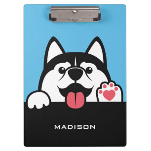 Niedlicher sibirischer Husky individuelle Name & F Klemmbrett