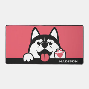 Niedlicher sibirischer Husky individuelle Name & F Schreibtischunterlage