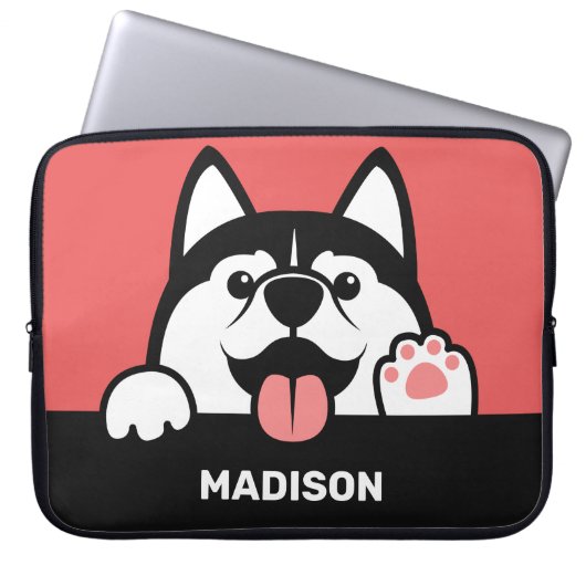 Niedlicher sibirischer Husky-individuelle Name Laptopschutzhülle (Vorderseite)