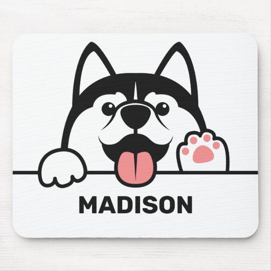 Niedlicher sibirischer Husky-individuelle Name Mousepad (Vorne)