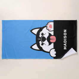 Niedlicher sibirischer Husky-individuelle Name Strandtuch