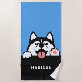Niedlicher sibirischer Husky-individuelle Name Strandtuch