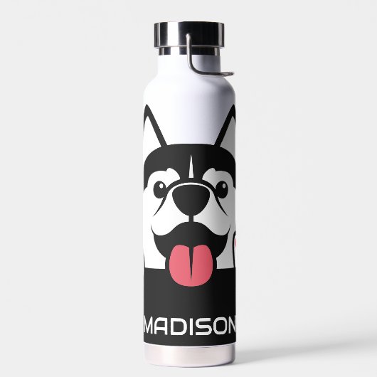 Niedlicher sibirischer Husky-individuelle Name Trinkflasche (Links)