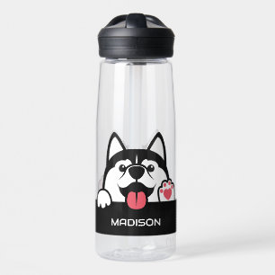 Niedlicher sibirischer Husky-individuelle Name Trinkflasche